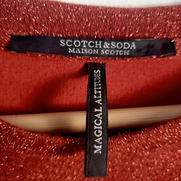 Scotch & Soda Metallic Red & Gold Long Ruffle Sleeve Top Size XS - Picture 4 of 7